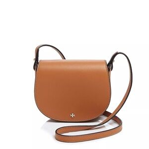 TORY BURCH Robinson Camello Brown Leather Mini Saddle Crossbody Bag